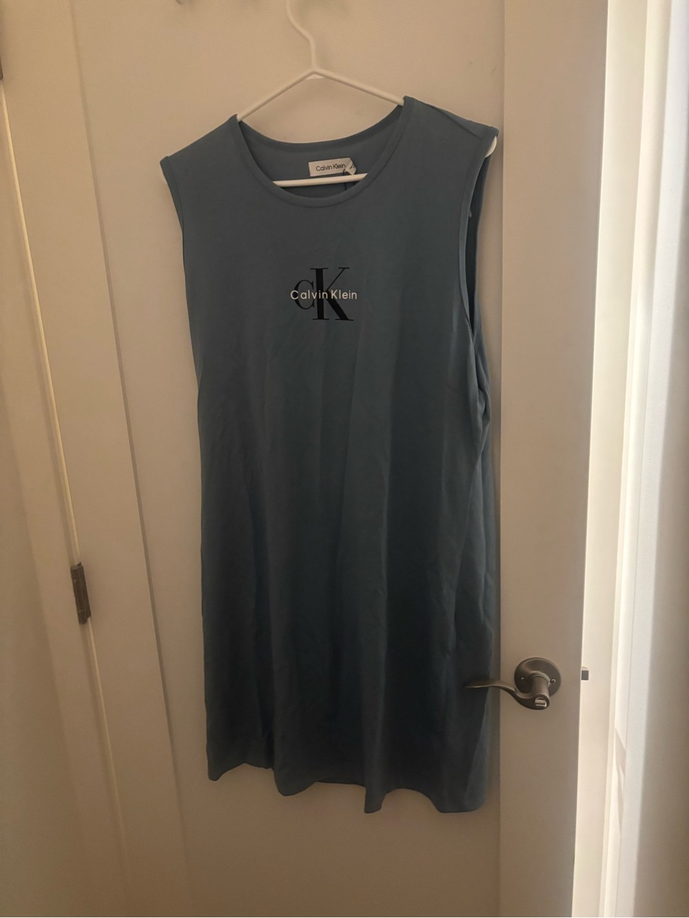 Calvin Klein Dusty Blue Sleeveless Logo Mini Dress